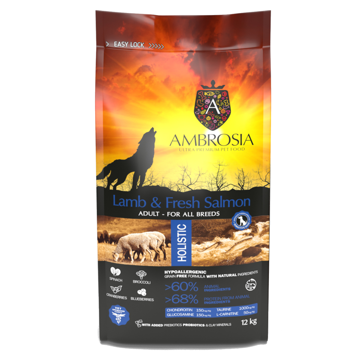 Беззерновой корм Ambrosia Adult All Breeds ягненок и лосось