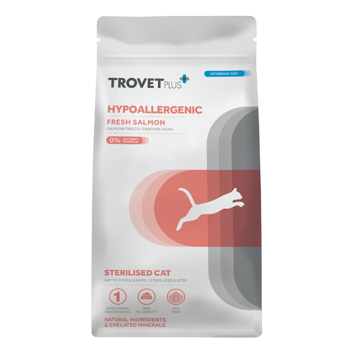 Лечебный гипоаллергенный корм для стерилизованных кошек Trovet Plus Sterilised Cat Hypoallergenic свежий лосось