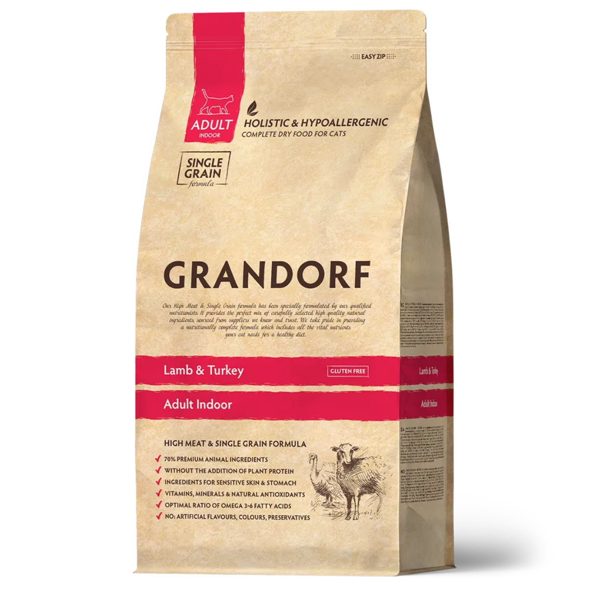 Корм холистик для домашних кошек Grandorf Adult Indoor ягненок и индейка
