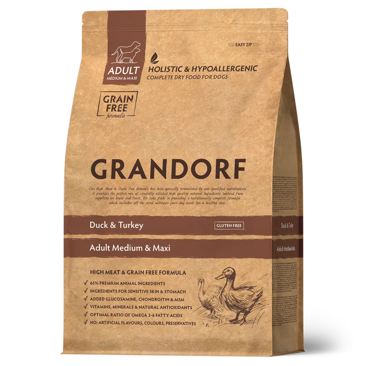 Корм Grandorf Adult Medium & Maxi с уткой и индейкой