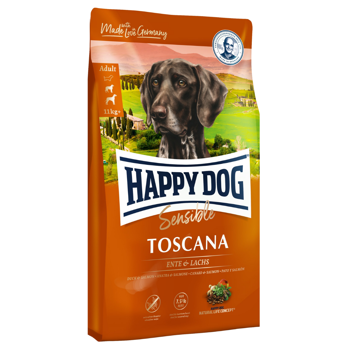 Безглютеновый корм Happy Dog Sensible Toscana утка лосось