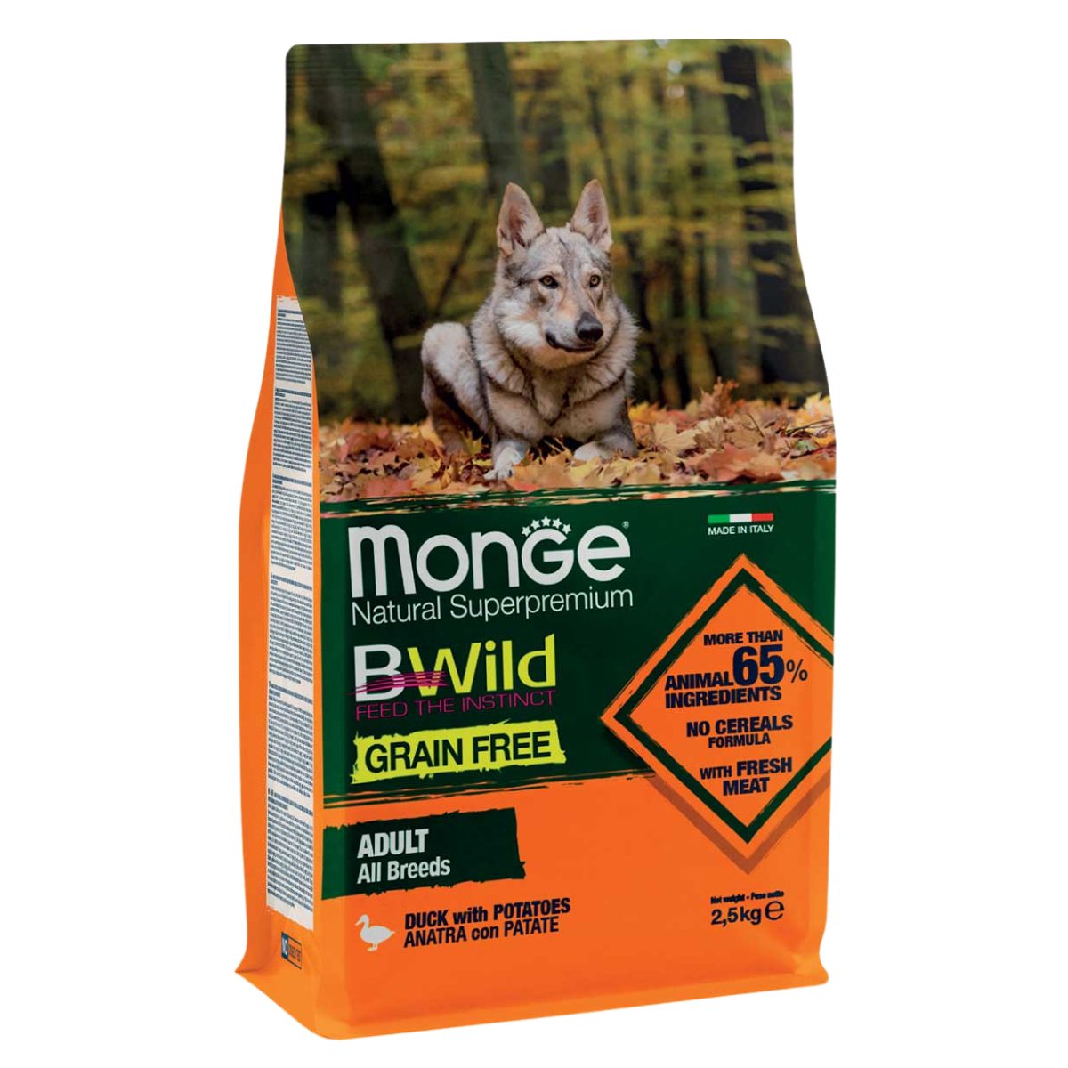Беззерновой сухой корм для собак всех пород Monge BWild Утка и картофель