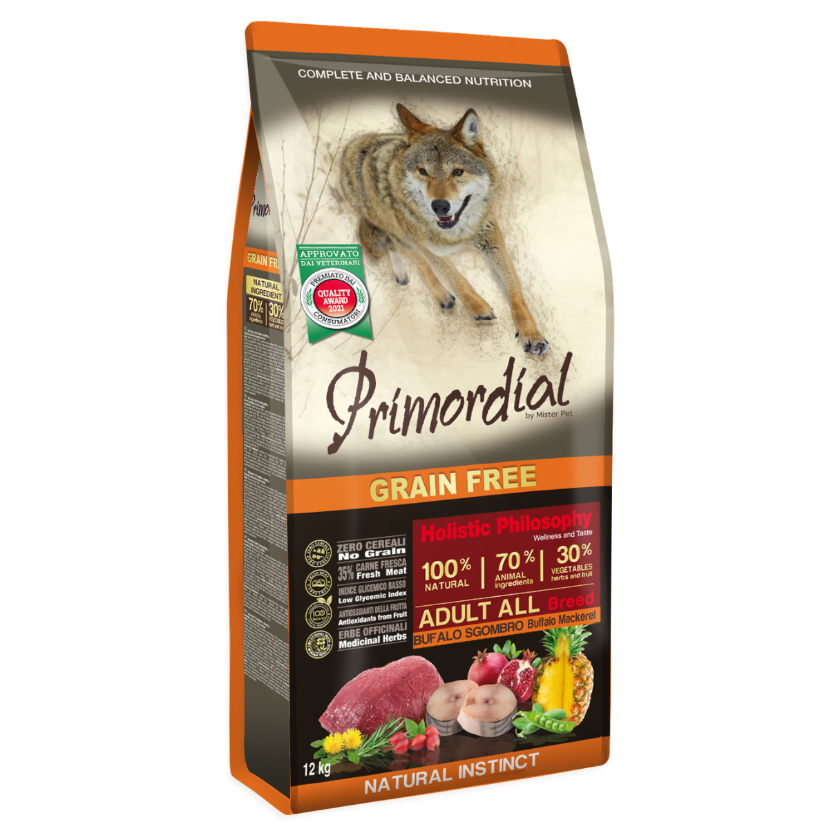 Беззерновой холистик Primordial Adult со вкусом буйвола и скумбрии