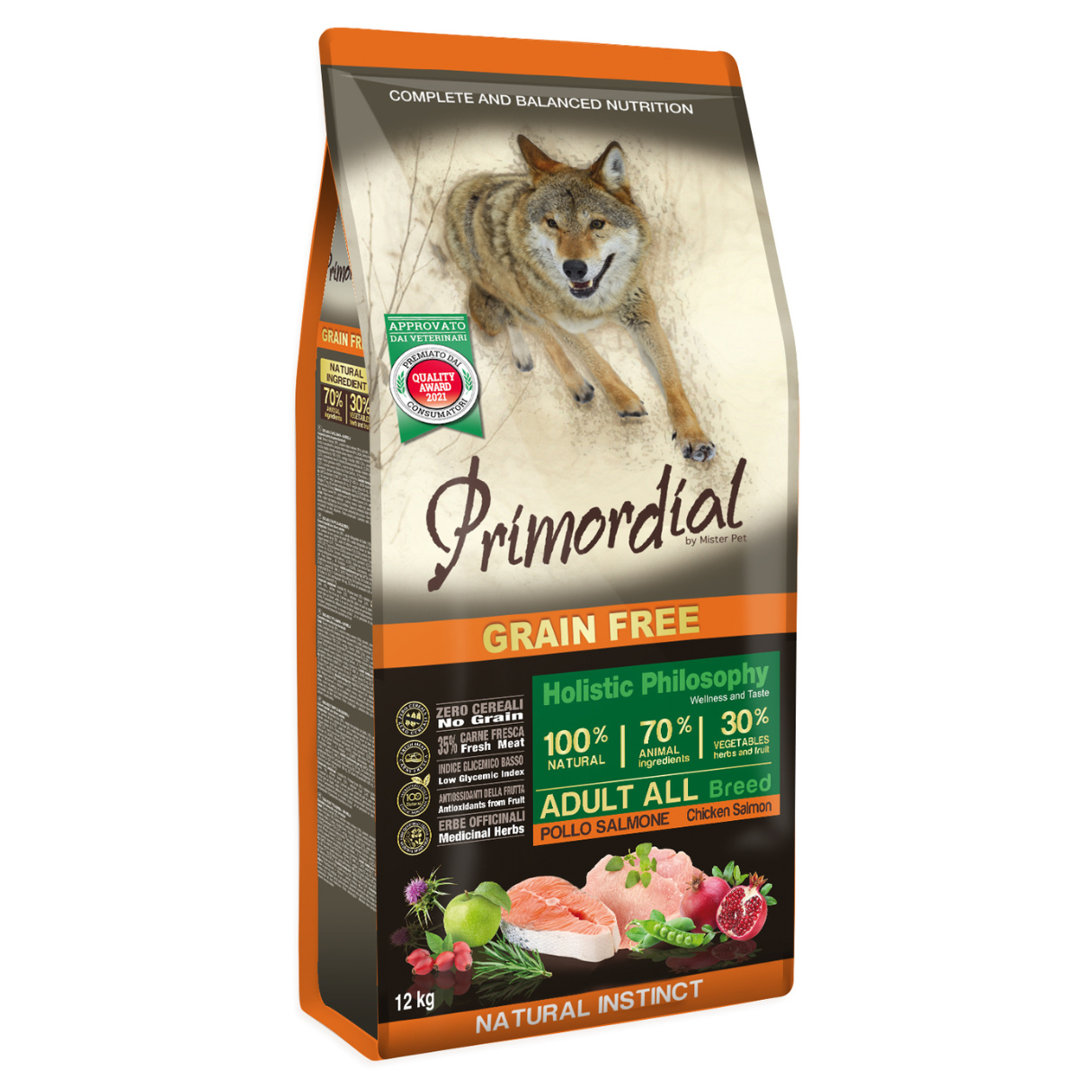 Беззерновой сухой корм для собак Primordial Adult с лососем и курицей