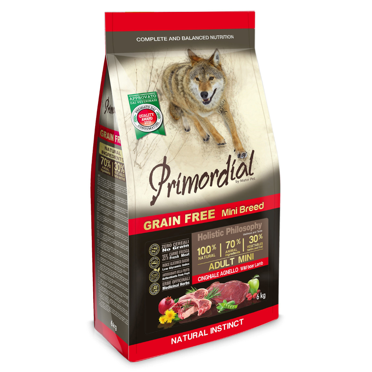 Беззерновой корм для маленьких собак Primordial Adult Mini с кабаном и ягненком