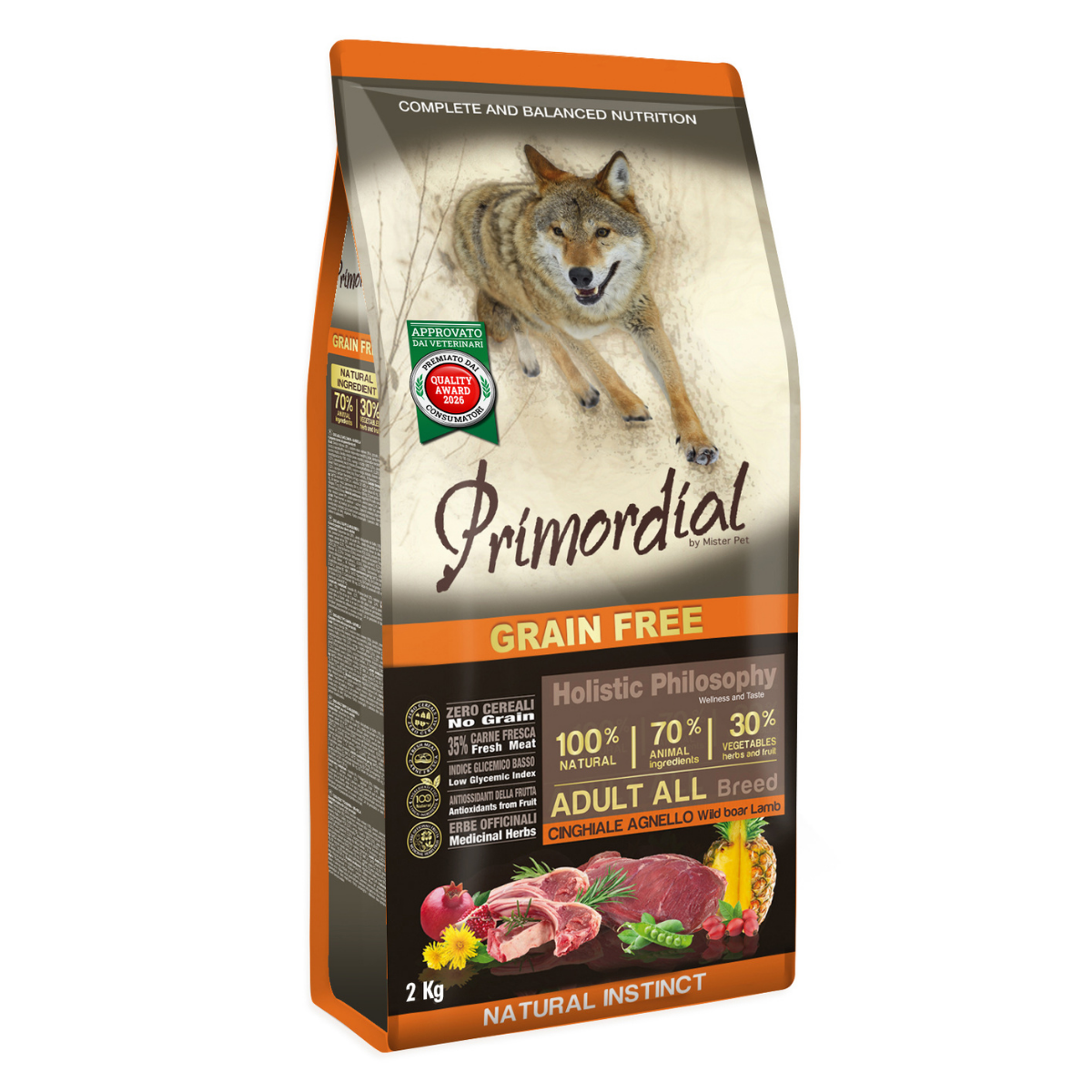 Беззерновой сухой корм для собак Primordial Adult с диким кабаном и ягненком