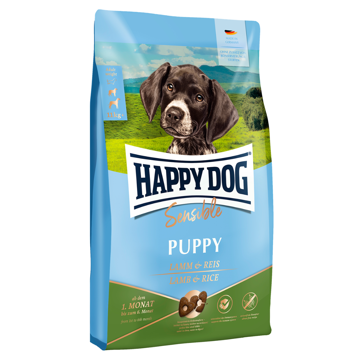 Гипоаллергенный корм для щенков Happy Dog Sensible Puppy ягненок рис