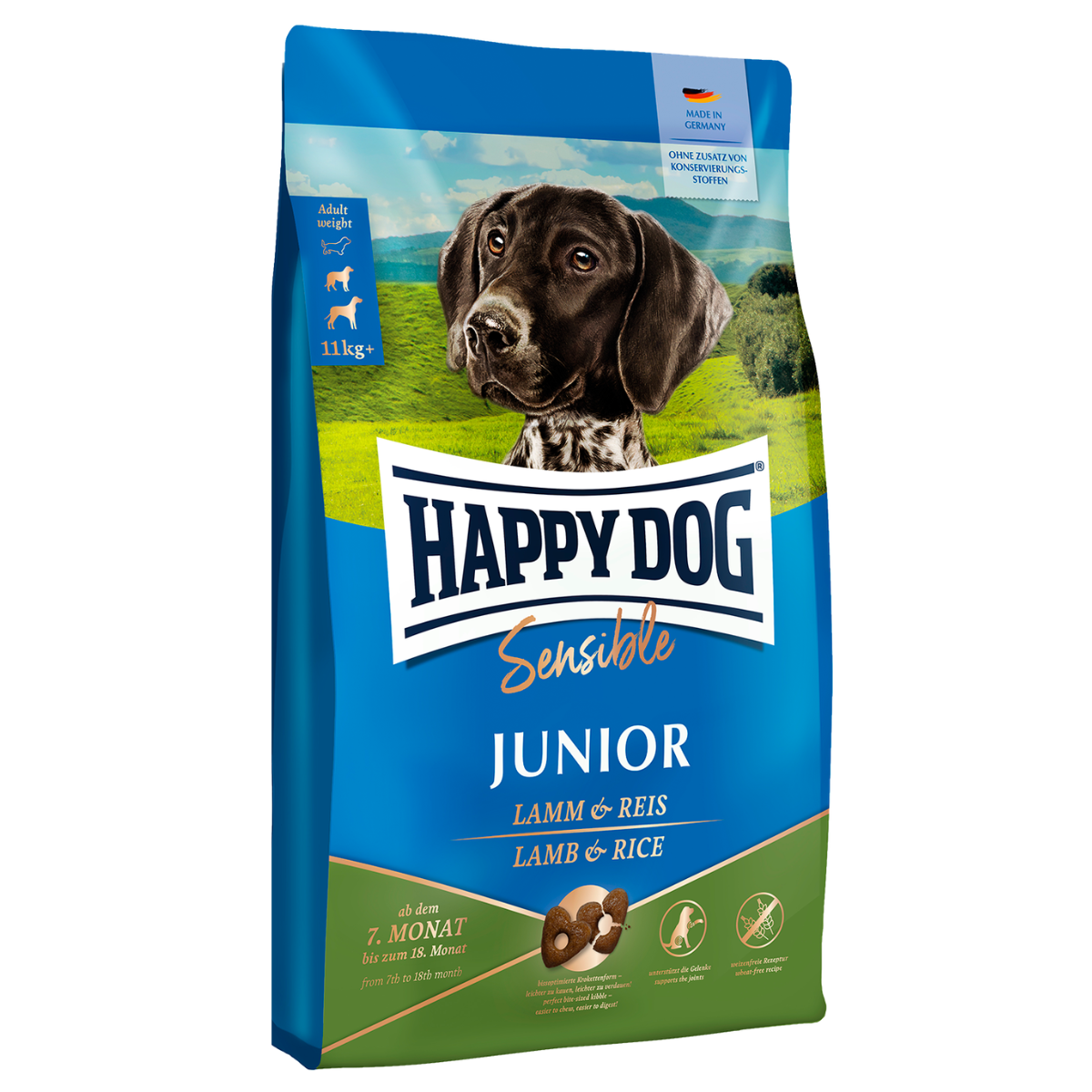 Сухой гипоаллергенный корм для молодых собак Happy Dog Sensible Junior Lamm & Reis ягненок и рис