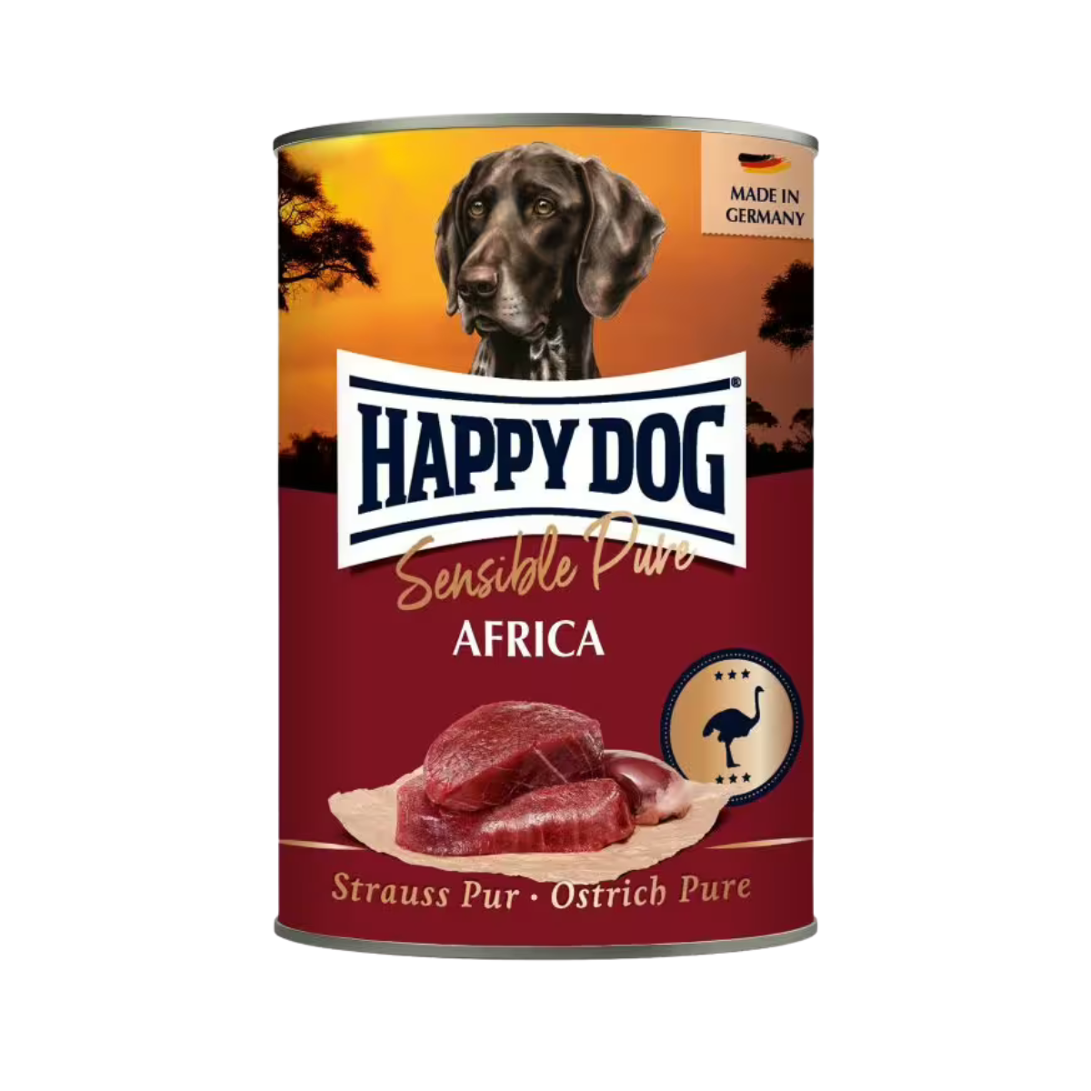 Мясные монобелковые консервы для собак Happy Dog Sensible Pure Africa 100 процентов мясо страуса