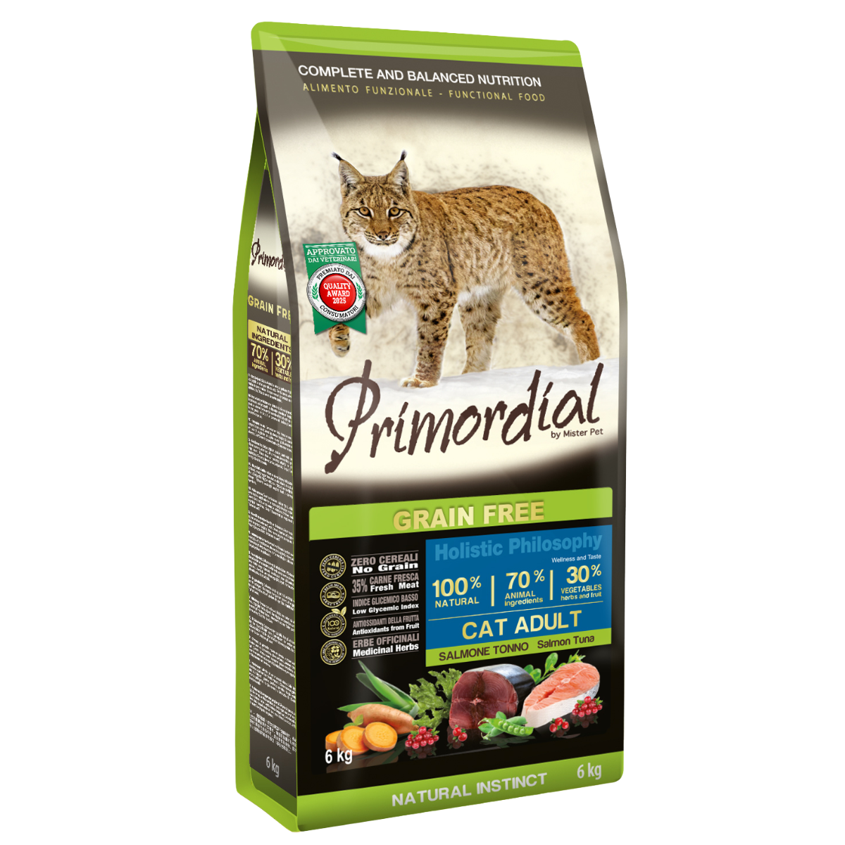 Беззерновой сухой корм холистик для кошек Primordial Cat Adult Лосось и тунец