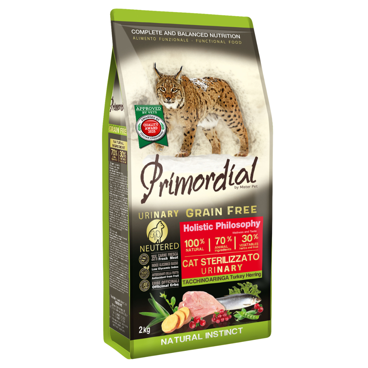 Беззерновой сухой корм холистик для кошек Primordial Cat Adult Urinary Индейка и сельдь